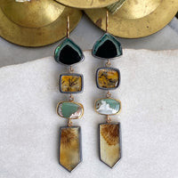 Indicolite Tourmaline, Dendritic Quartz, Aquaprase, and Dendritic Agate Earrings